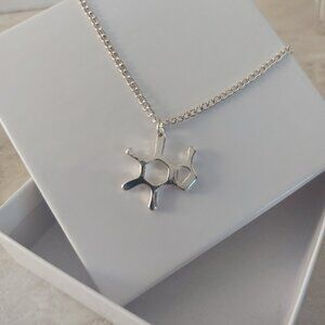 Caffeine Symbol Necklace Silver Science Jewelry Coffee Tea Lover 18-20 inch EUC